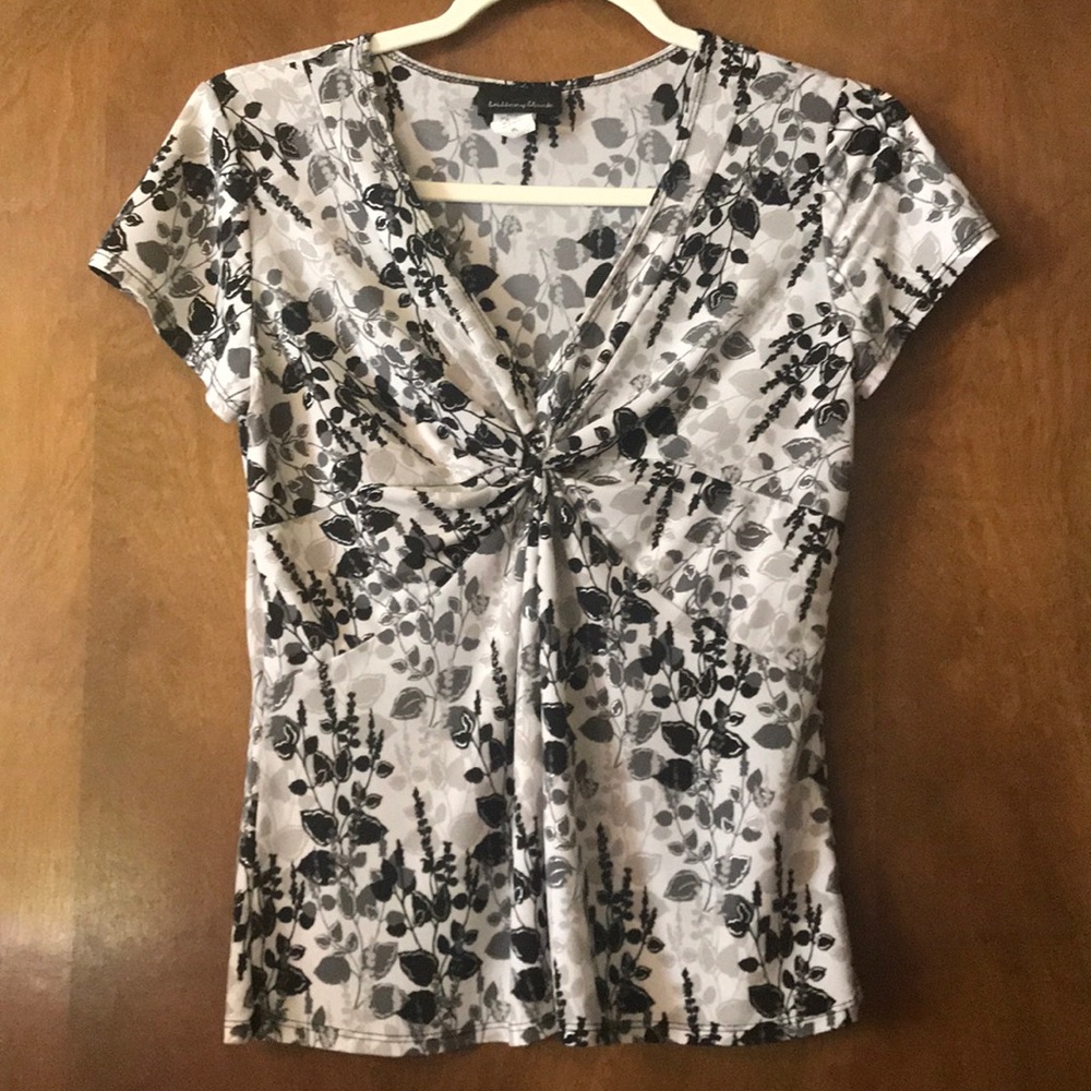 Brittany Black Floral Top with Black White & Gray